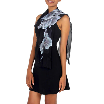 Midnight Orchid Hand Painted Silk Shawl