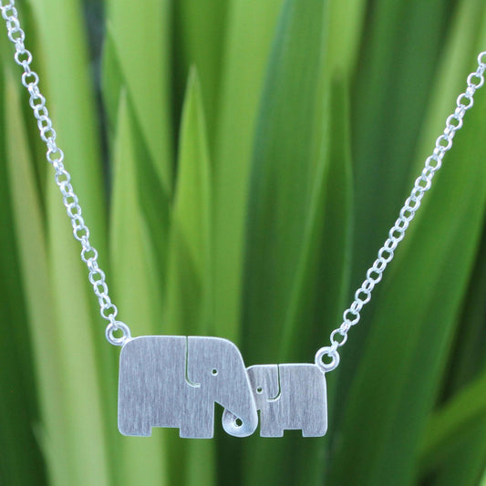 Family Love Silver Elephant Necklace