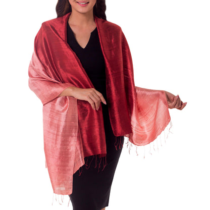 Shimmering Coral Silk Shawl