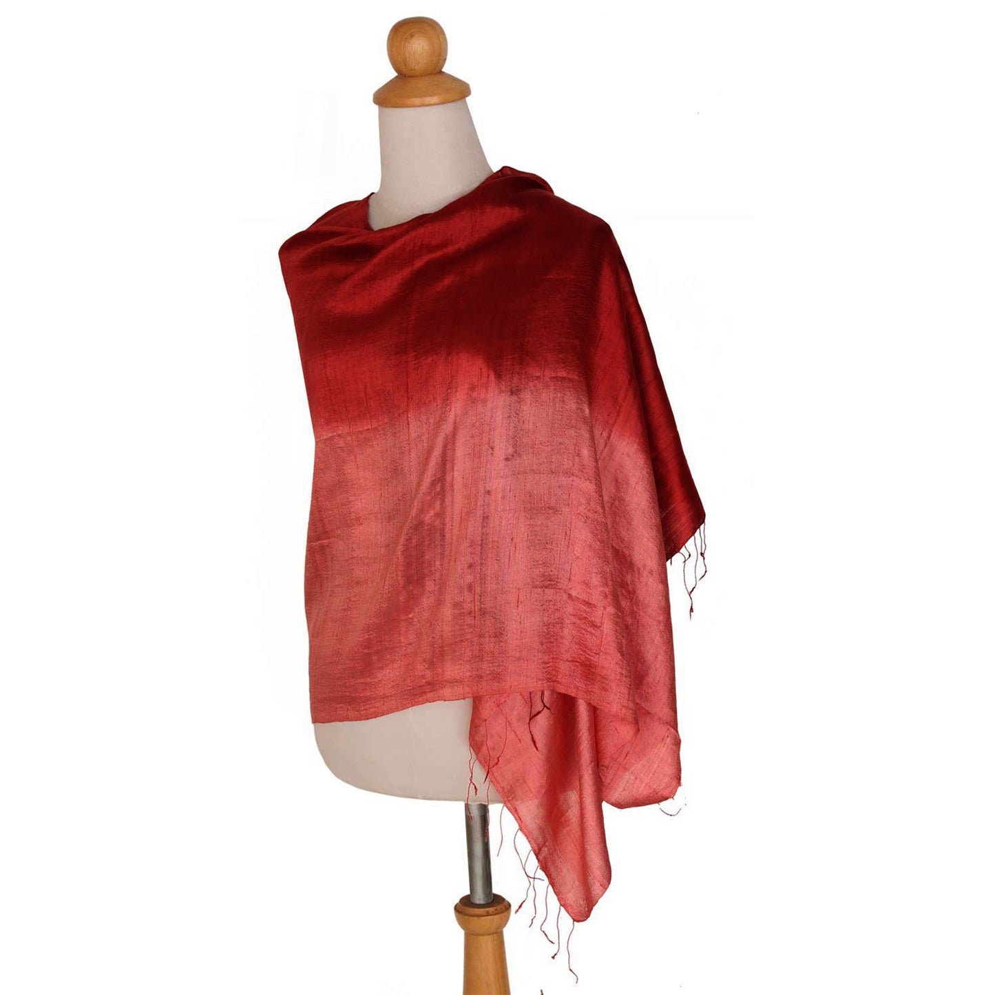 Shimmering Coral Silk Shawl