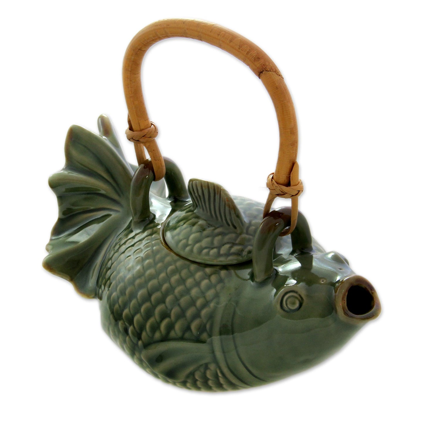 Green Koi Hand Crafted Ceramic Fish Teapot