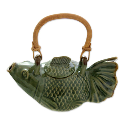 Green Koi Hand Crafted Ceramic Fish Teapot