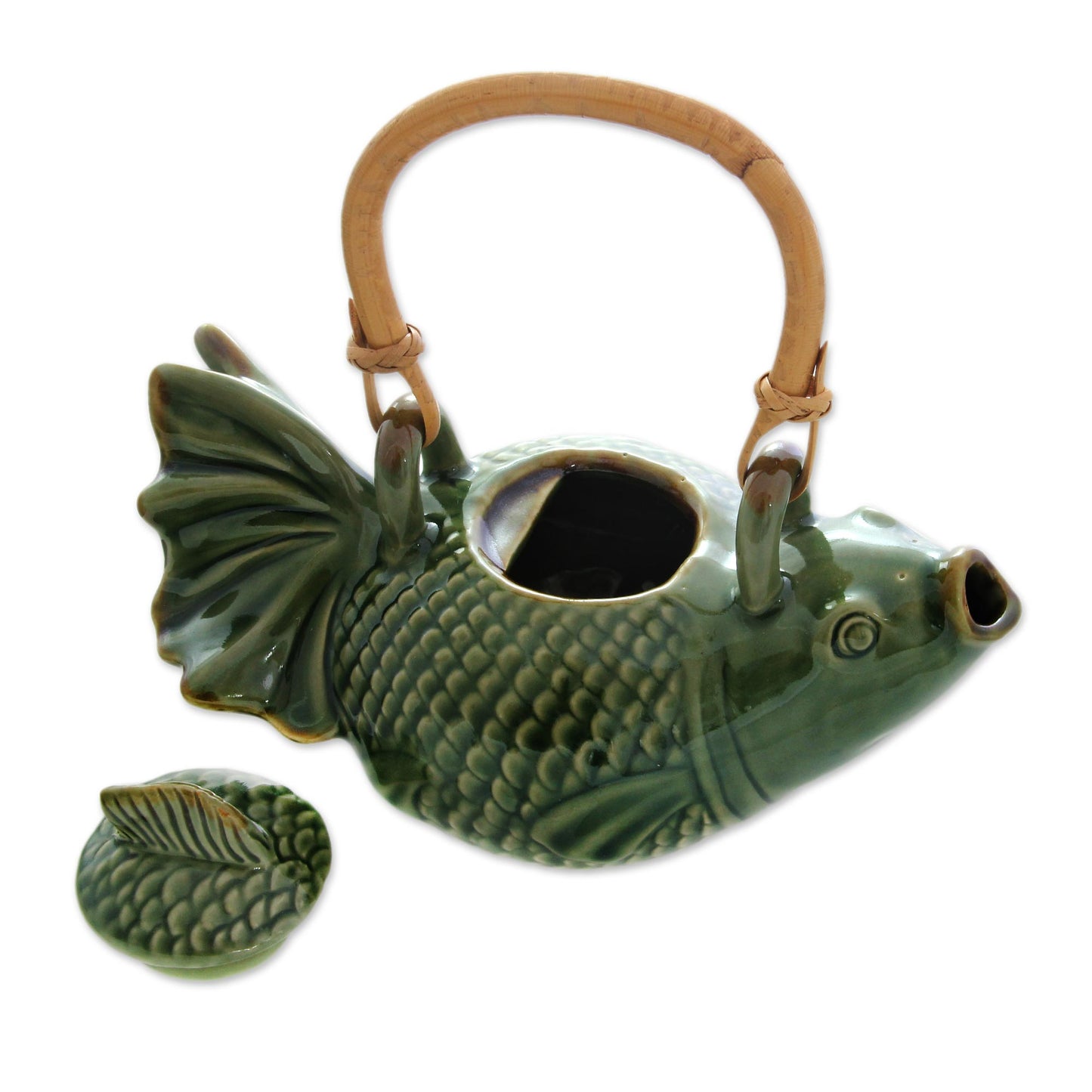 Green Koi Hand Crafted Ceramic Fish Teapot