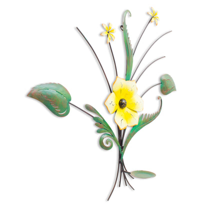 Lovely Lily Handcrafted and Painted Yellow Flower Iron Wall Sculpture