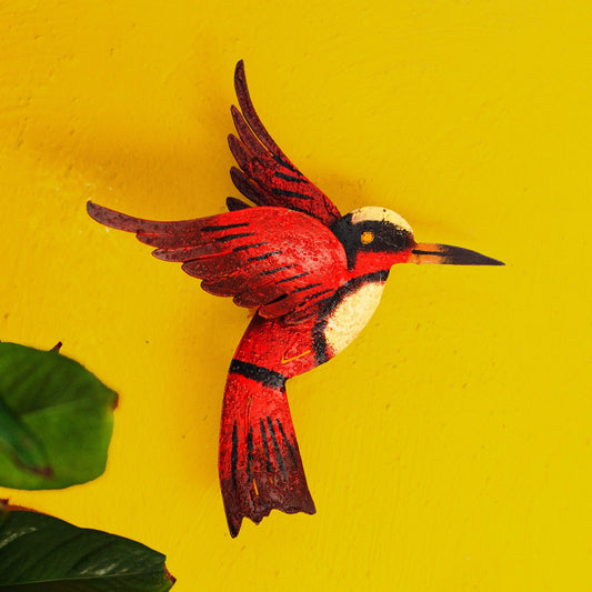 Little Ruby Hummingbird Unique Red Bird Wall Art Steel Sculpture from Mexico