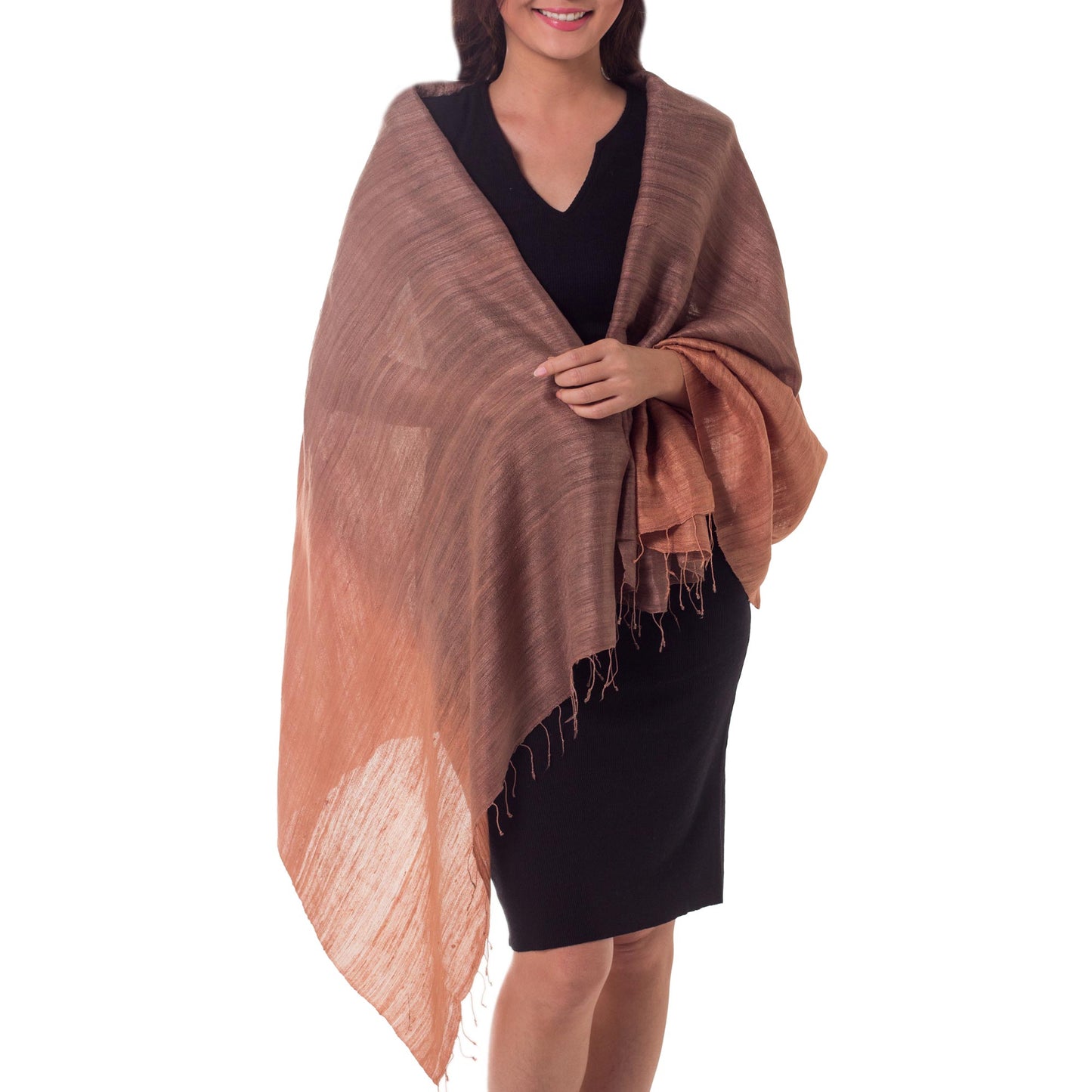 Bold Spice Brown Thai Silk Patterned Shawl