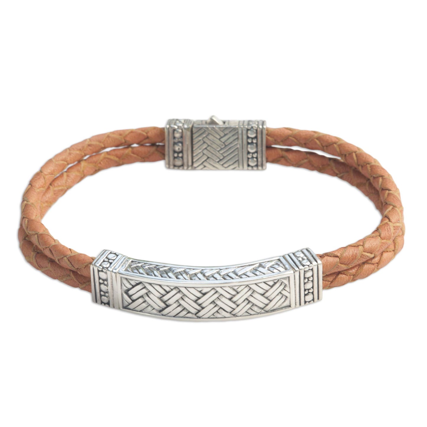 Jakarta Man Men's Sterling Silver and Leather Wristband Bracelet