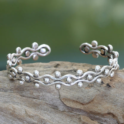 Floral Buds Sterling Silver Cuff Bracelet from Indonesia