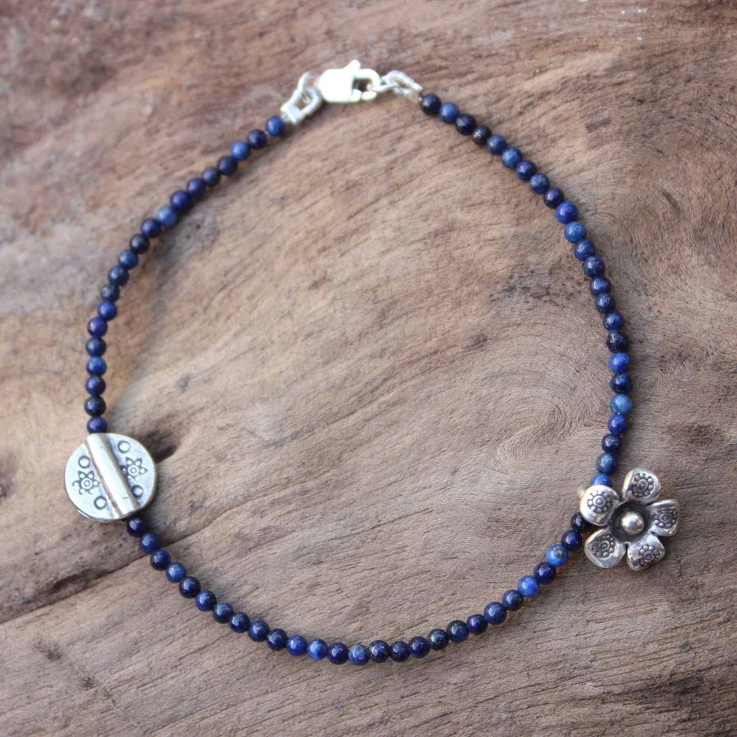 Hill Tribe River Lapis Lazuli & Silver Beaded Bracelet