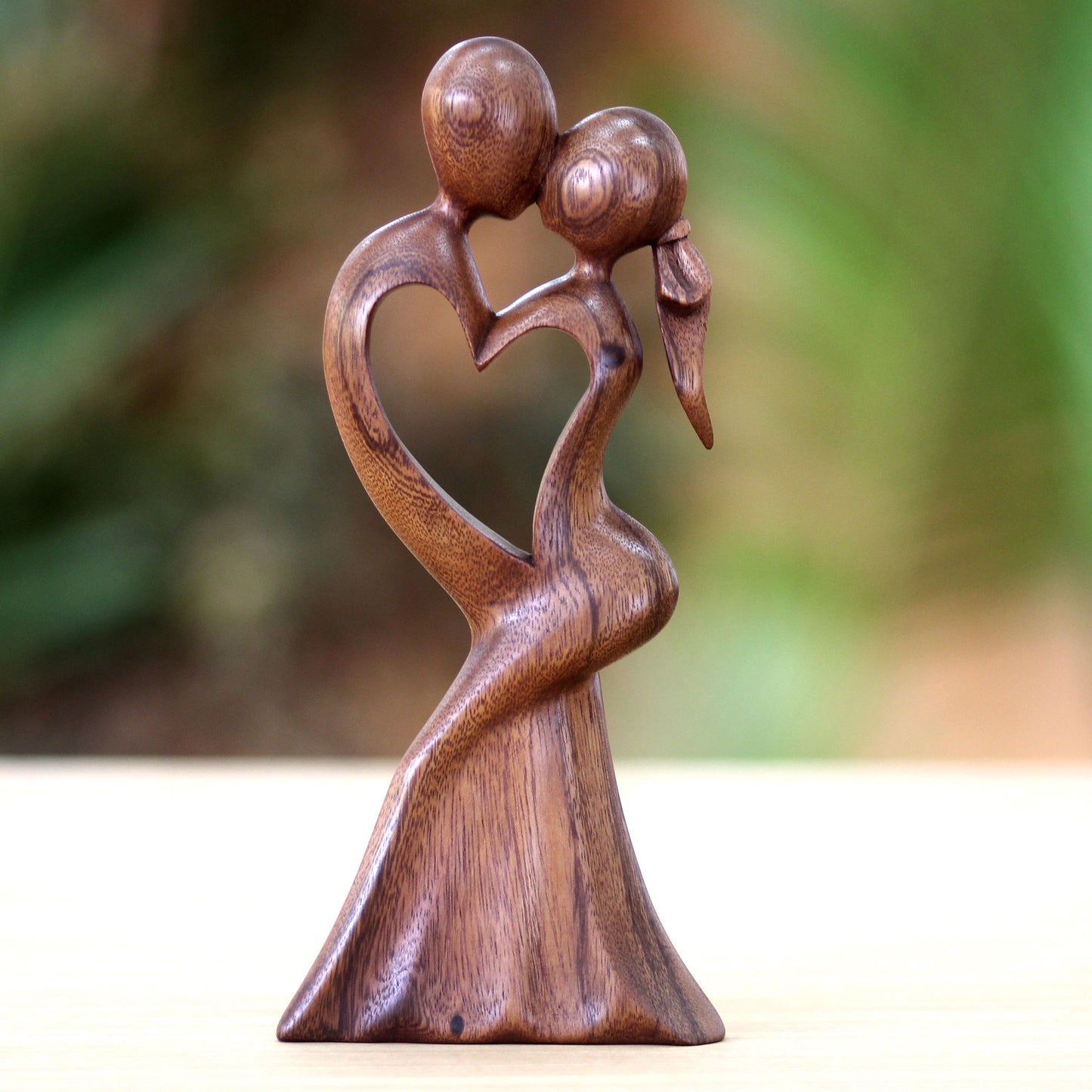 Love's Kiss Romantic Wood Sculpture from Indonesia