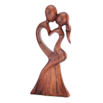 Love's Kiss Romantic Wood Sculpture from Indonesia