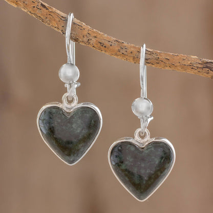 Green Jade Heart Drop Earrings