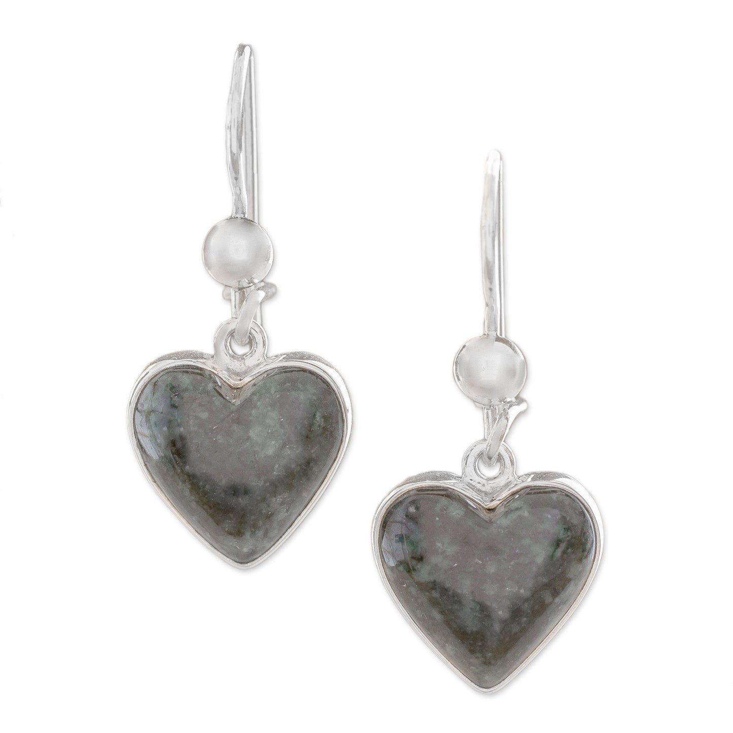 Green Jade Heart Drop Earrings