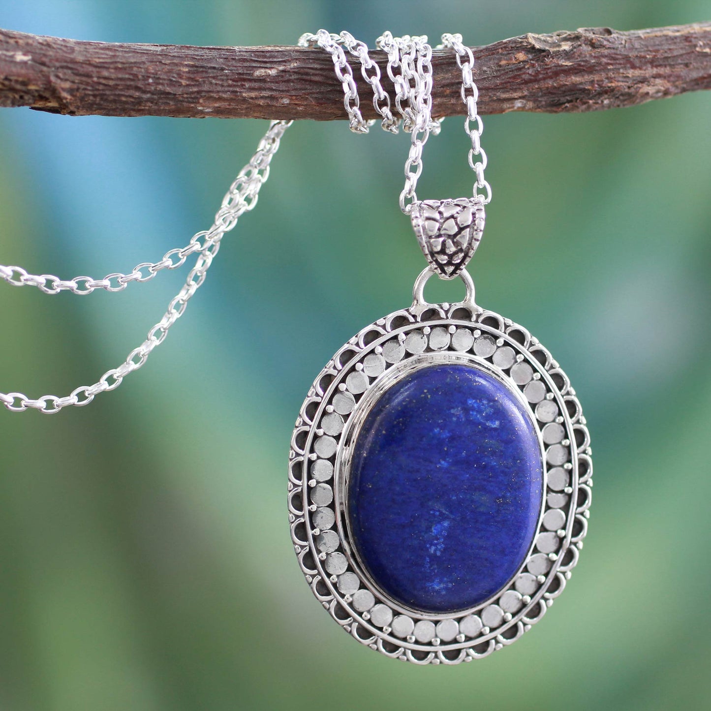 Royal Indian Blue Lapis Lazuli Necklace Sterling Silver Jewelry from India