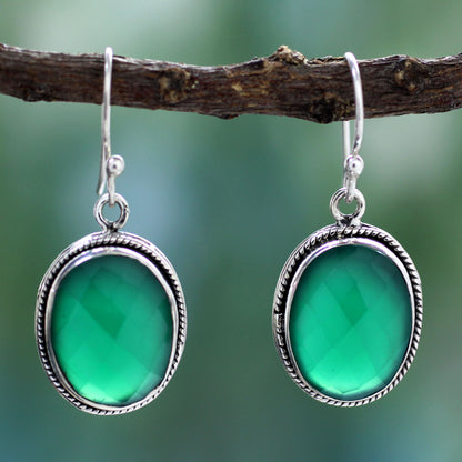 Luscious Green Green Onyx Earrings in Sterling Silver Handmade in India