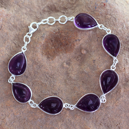 Blissful Beauty Sterling Silver and Amethyst Link Bracelet