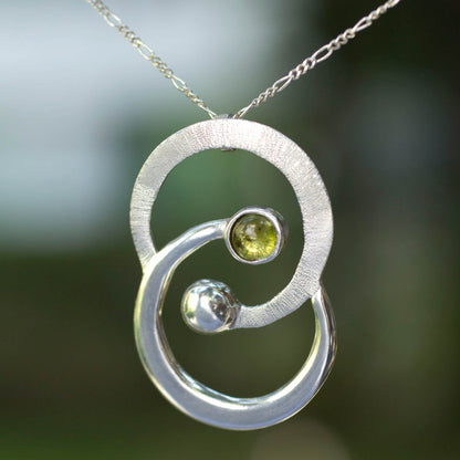 Gemini the Twins Zodiac Sterling Silver Peridot Necklace