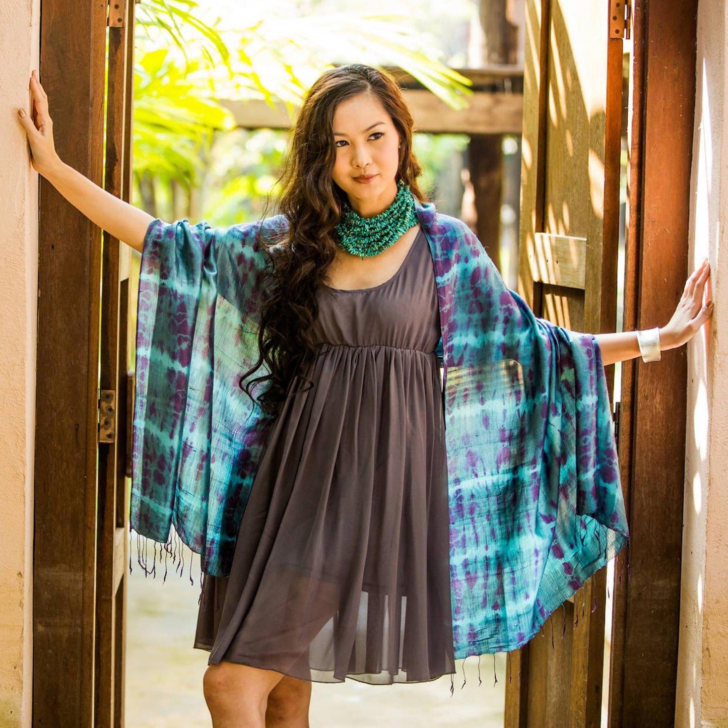 Purple Reflecting Pools Silk Tie Dye Shawl