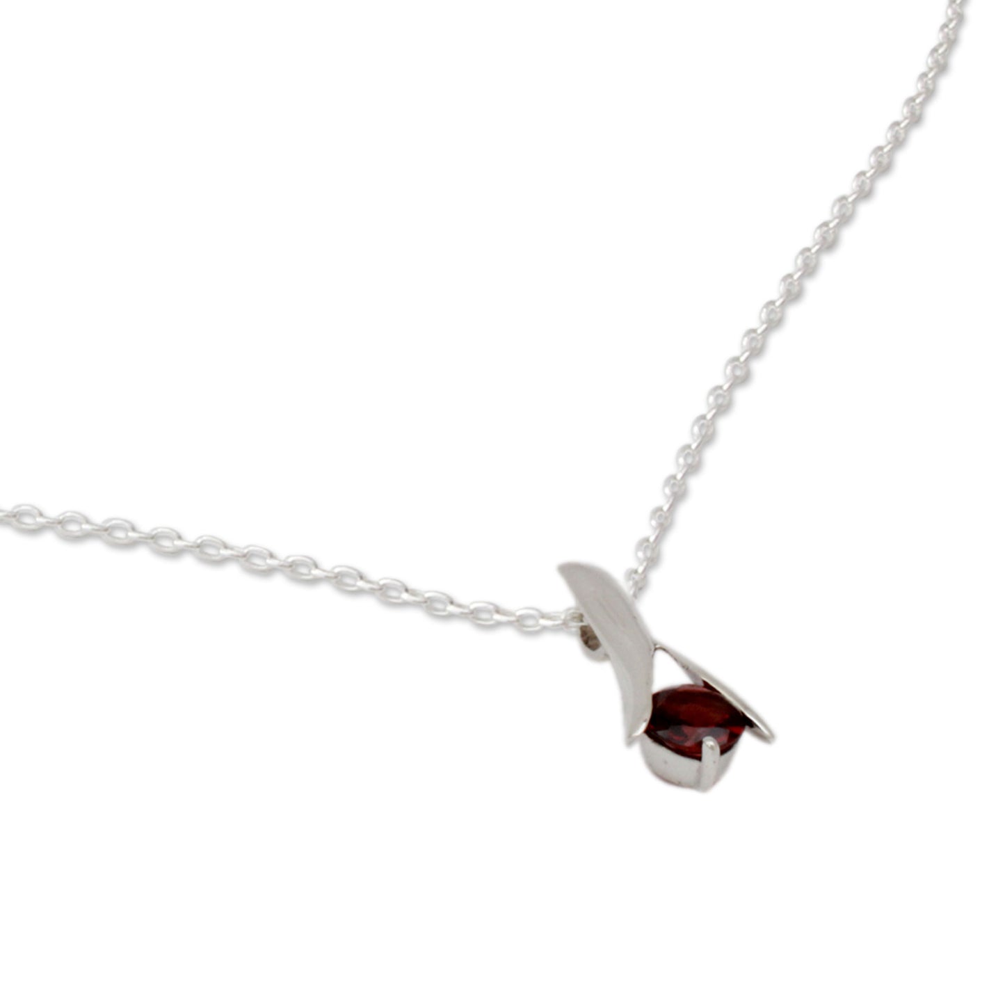 Silver Flarre Garnet Pendant Necklace