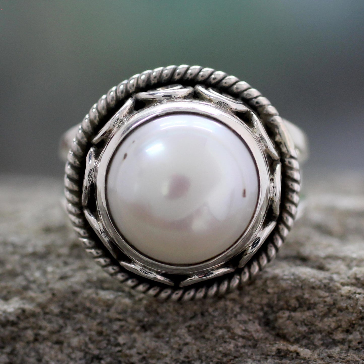 Perfect Love Pearl Cocktail Ring in Sterling Silver Handmade in India