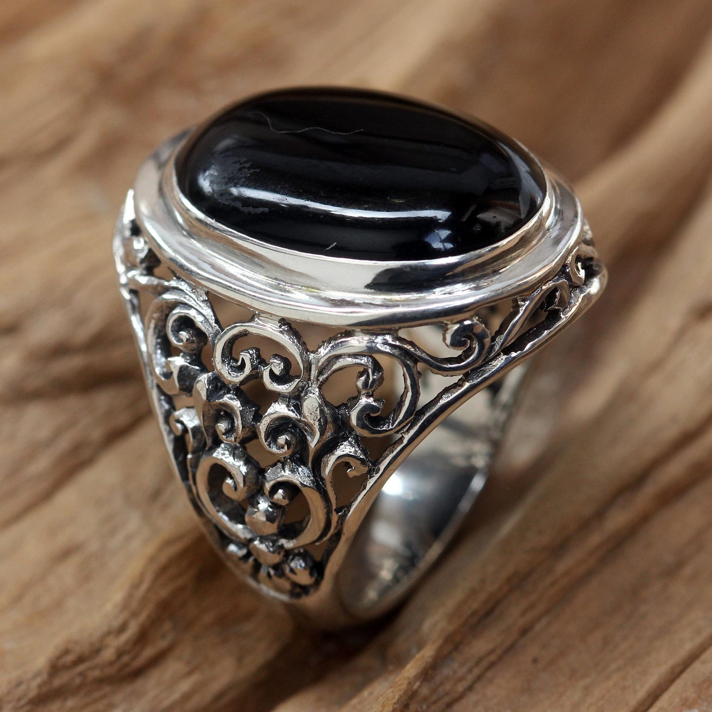 Song of the Night Men's Handmade Sterling Silver and Onyx Ring