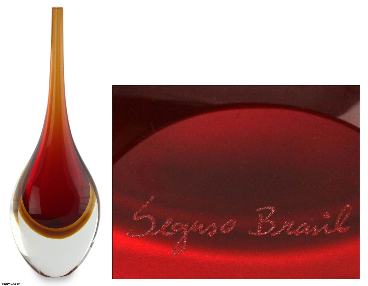 Levitating Amber Fire Murano Inspired handblown vase