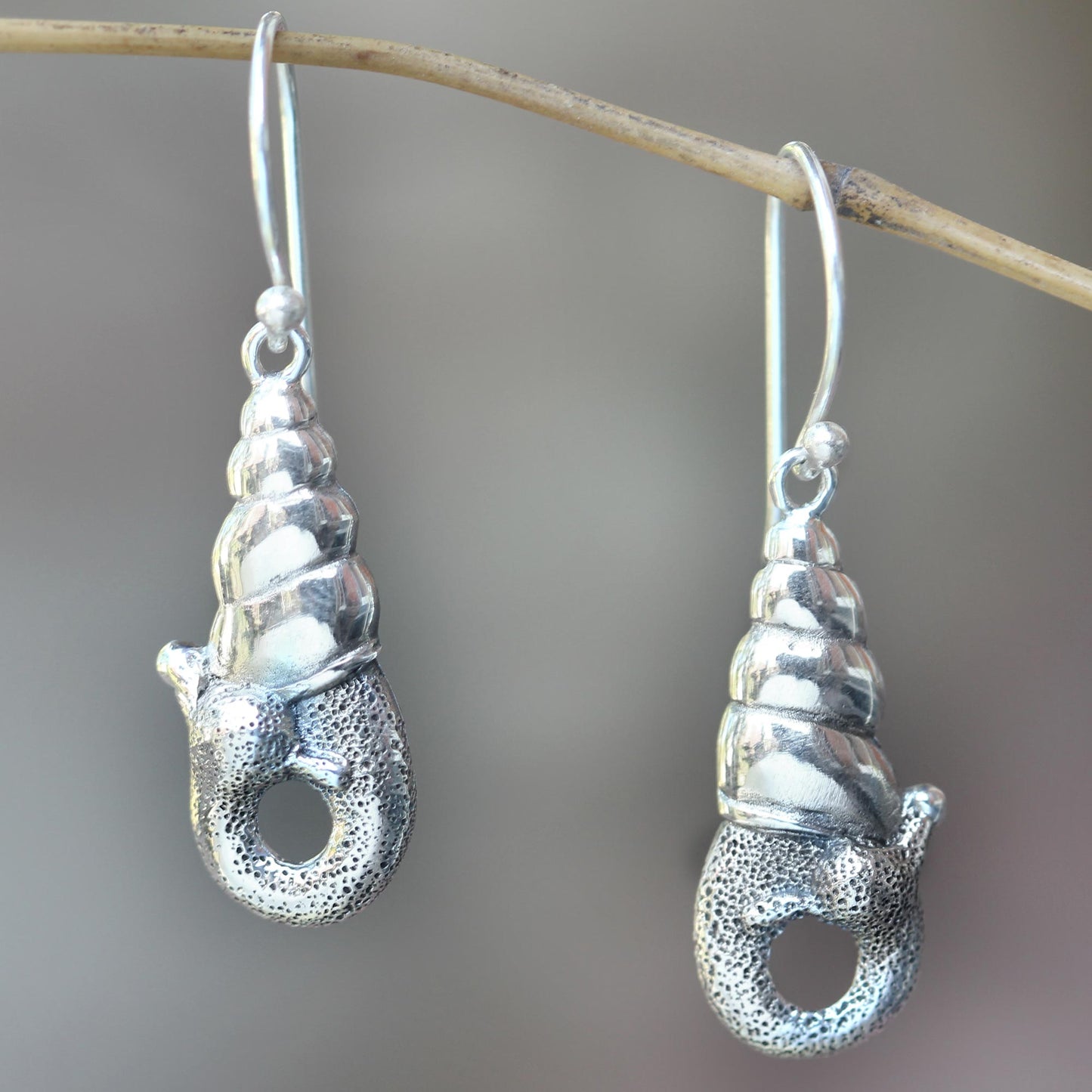 Balinese Snail Indonesian Sterling Silver Dangle Earrings