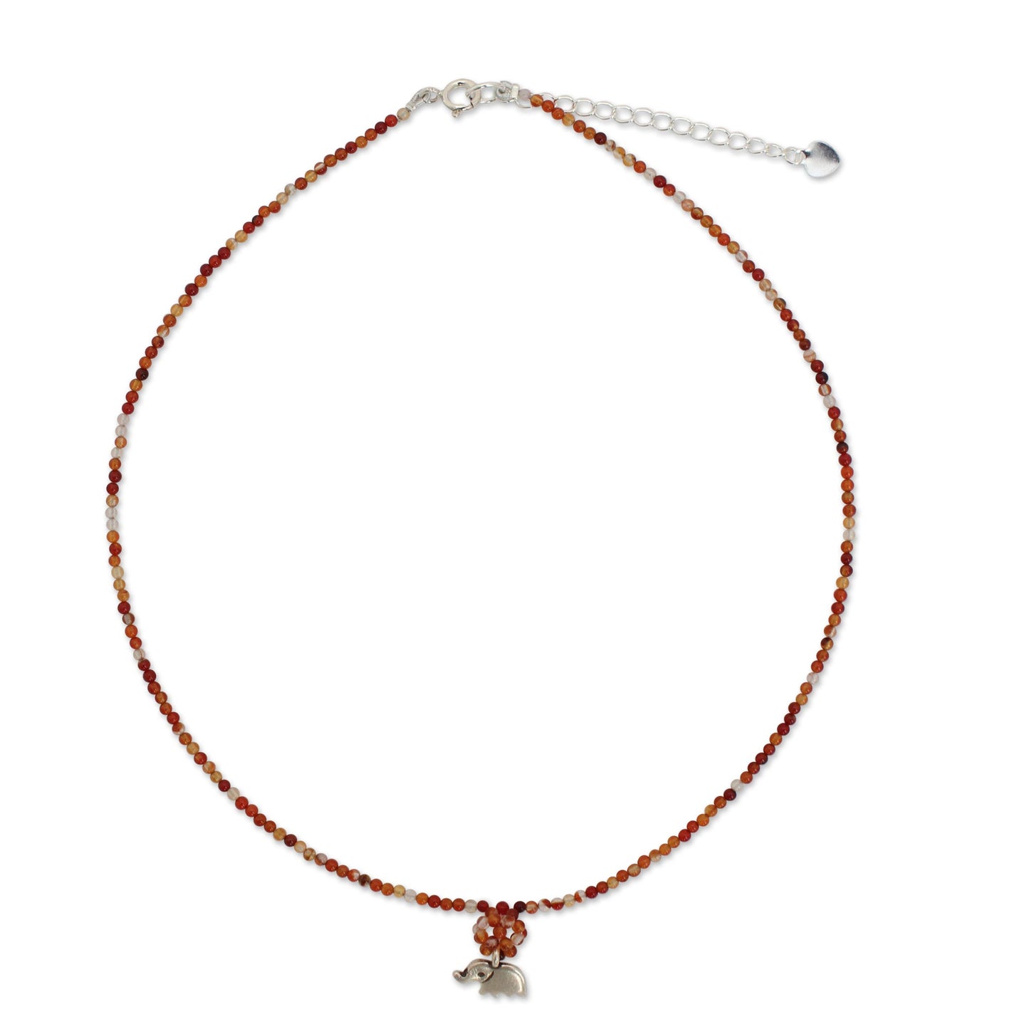 Elephantine Charm Hand Made Beaded Carnelian Necklace