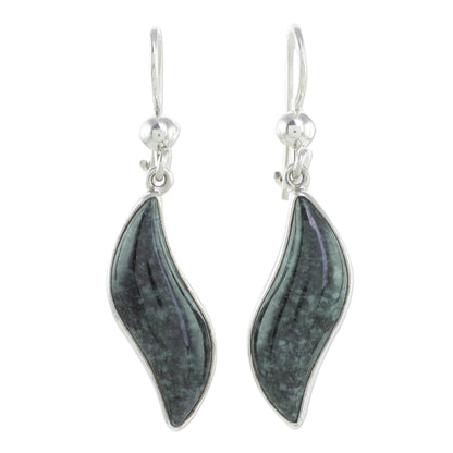 Floating in the Breeze Dark green jade dangle earrings