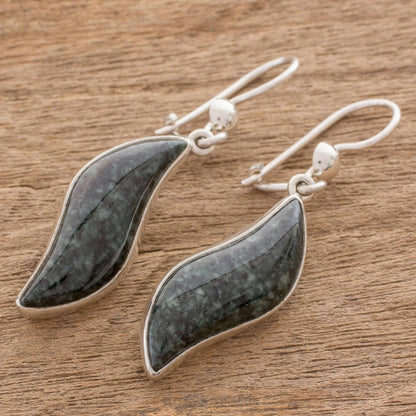 Floating in the Breeze Dark green jade dangle earrings