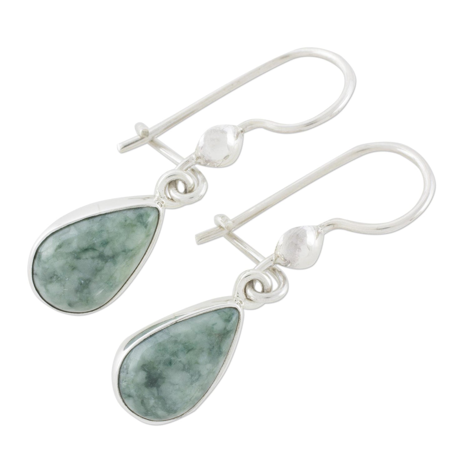 Pale Green Tears Jade & Silver Teardrop Dangle Earrings