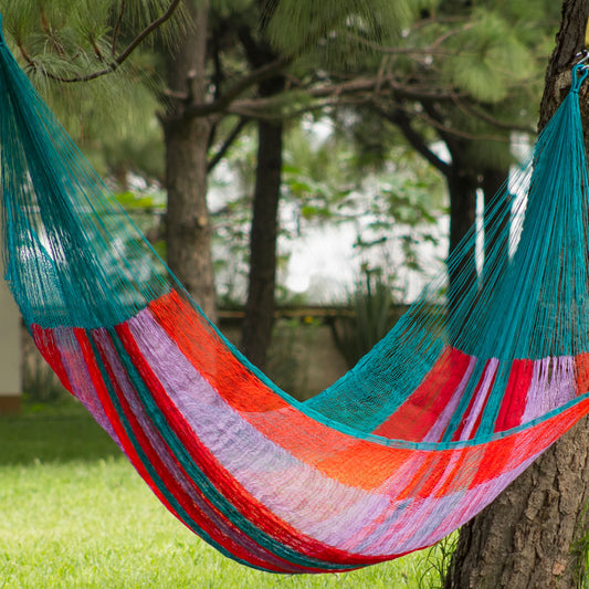 Maya Celebration Mexican Green and Orange Rope Hammock (Double)