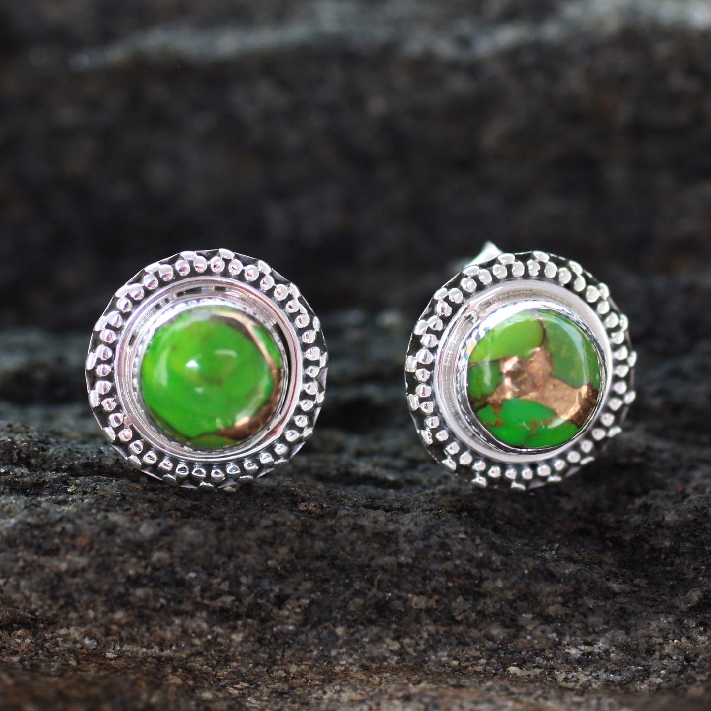 Fields of Summer Sterling Silver Button Earrings India Modern Jewelry