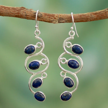 Lotus Buds Lapis Lazuli Earrings Artisan Sterling Silver Jewelry