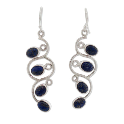 Lotus Buds Lapis Lazuli Earrings Artisan Sterling Silver Jewelry