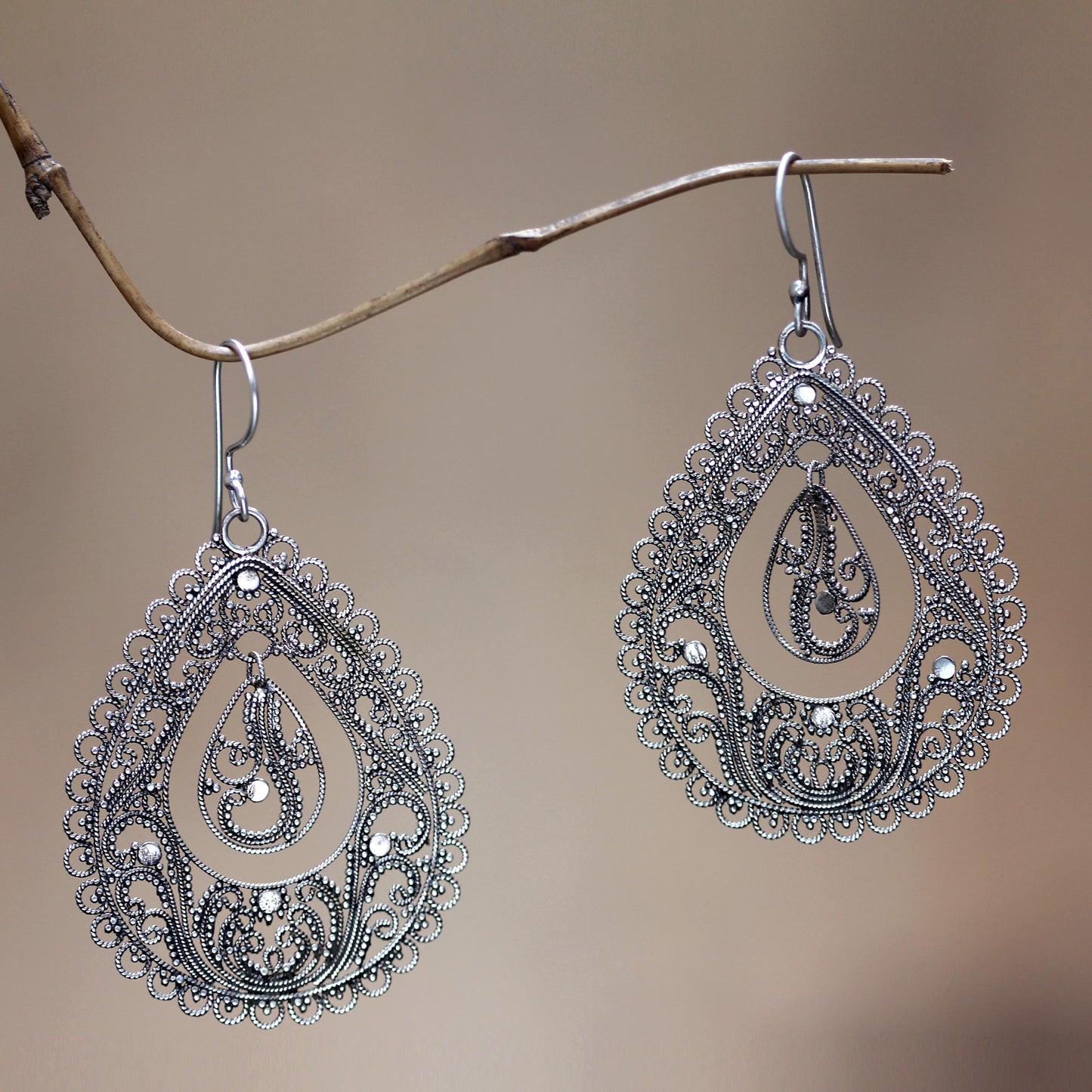 Water Silver Filigree Earrings