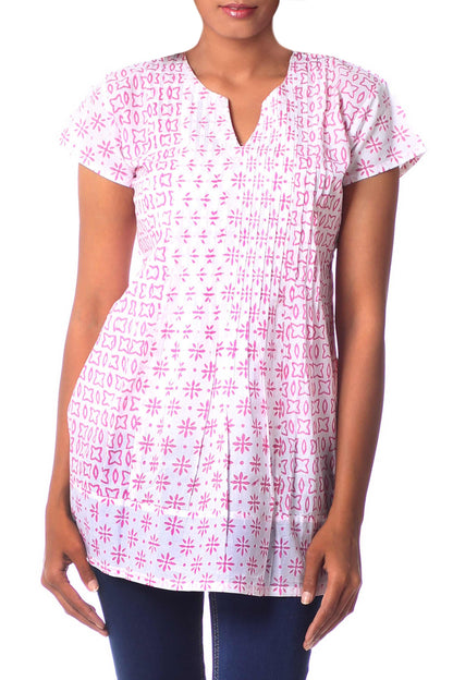 Rose Harmony Indian Floral Cotton Pink and White Tunic Top