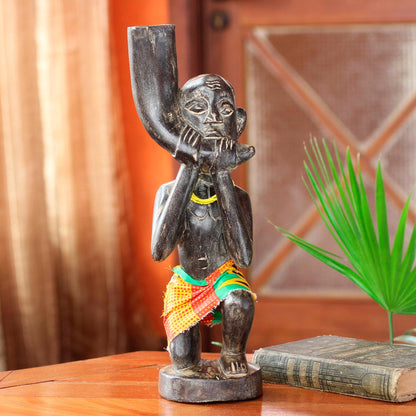 Chieftai Trumpeter Hand Made Wood Sculpture from Africa