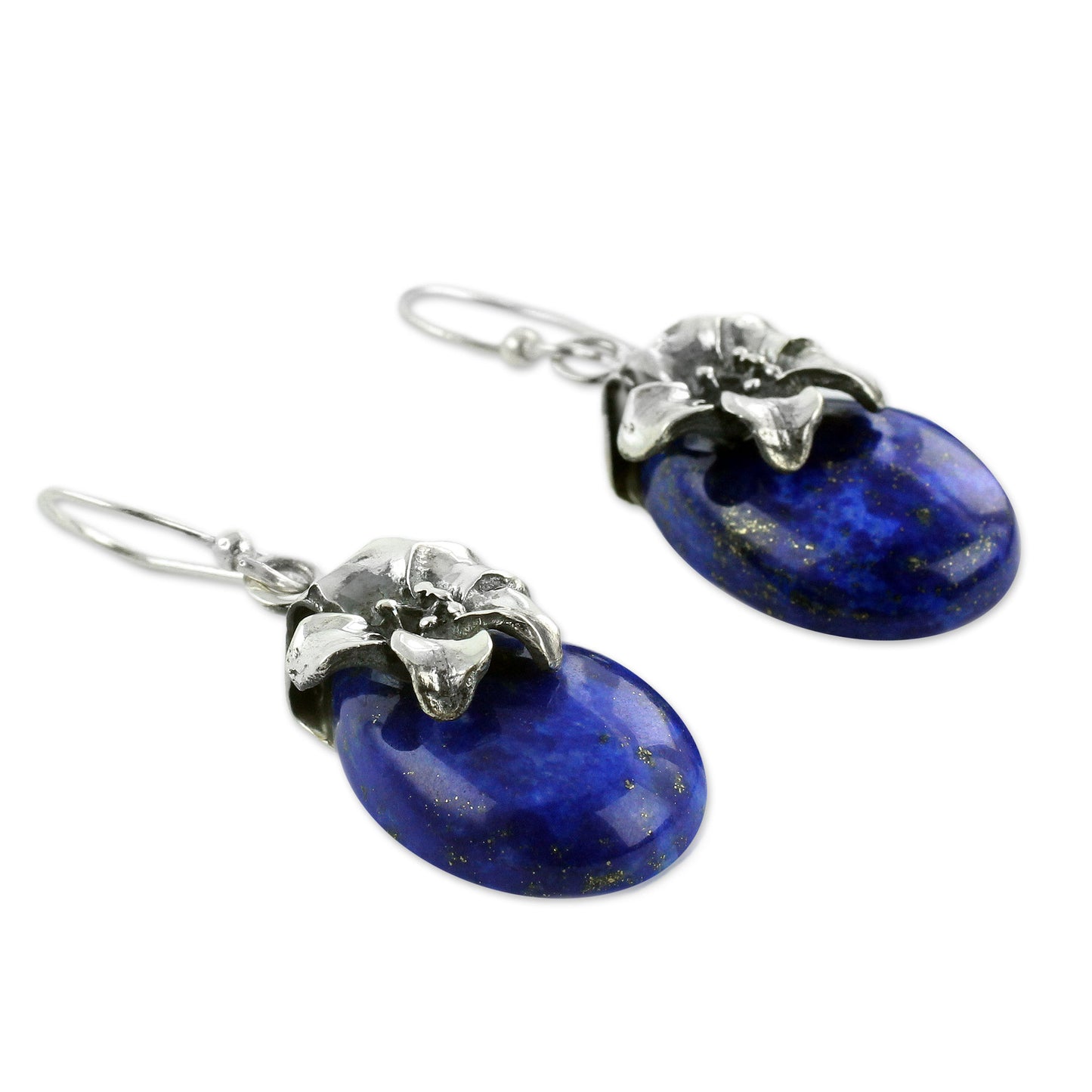 Lovely Lily Lapis Lazuli & Silver Floral Earrings