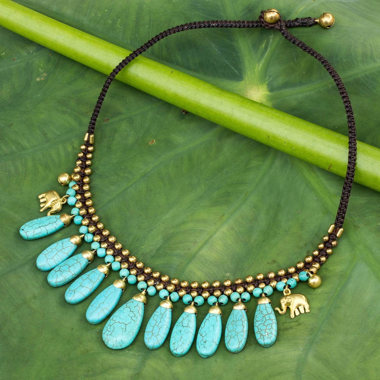 Siam Legacy Beaded Turquoise Colored Elephant Necklace