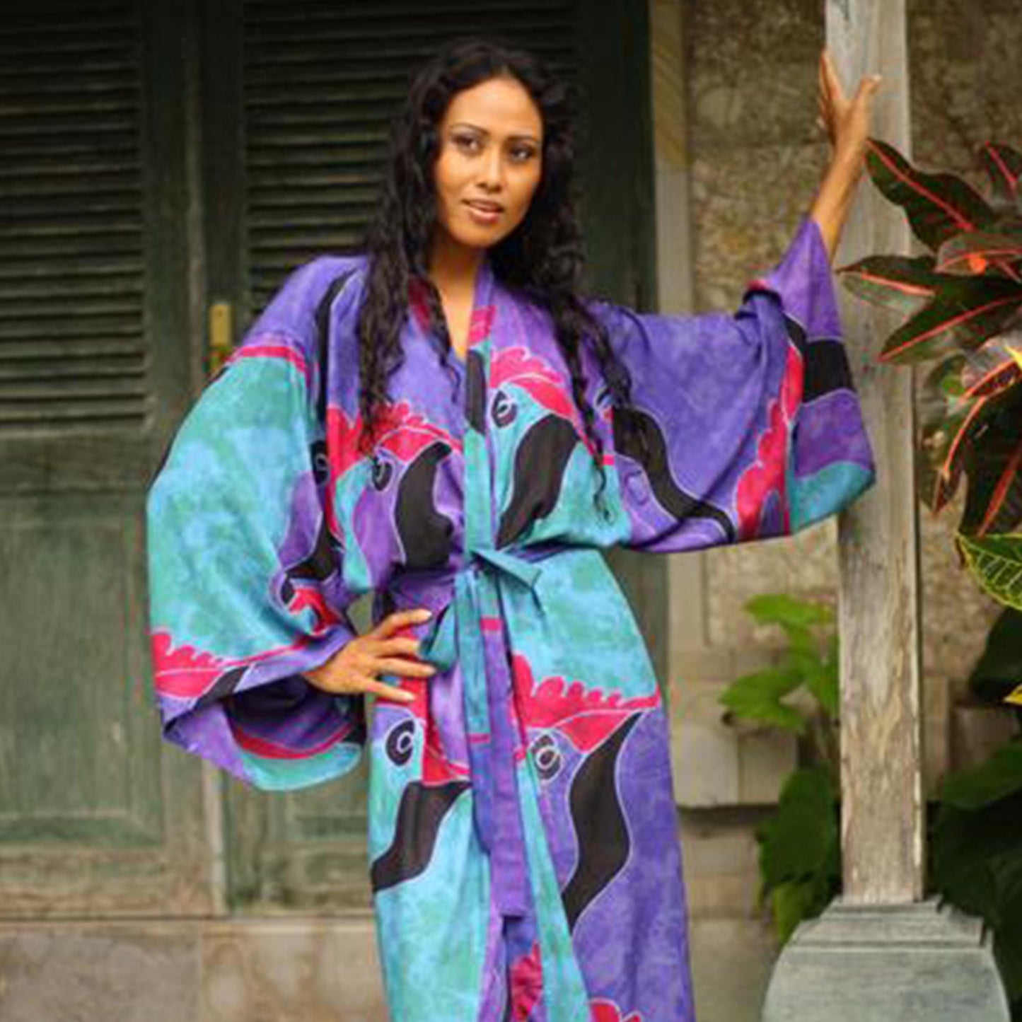NOVICA - Handpainted Batik Long Robe