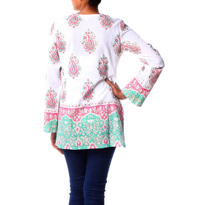 Beautiful Jaipur Green & Pink Cotton Beaded Tunic