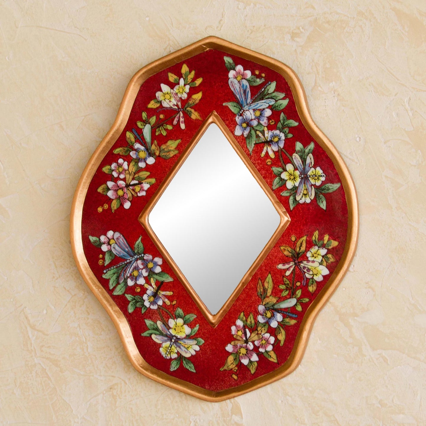 Red Summer Garden Handcrafted Reverse Painted Glass Mirror