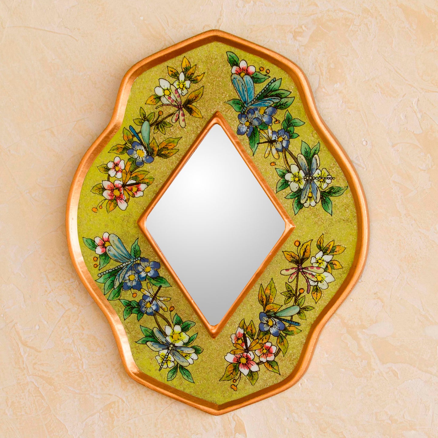 Yellow Summer Garden Andean Handcrafted Reverse Painted Glass Wall Mirror