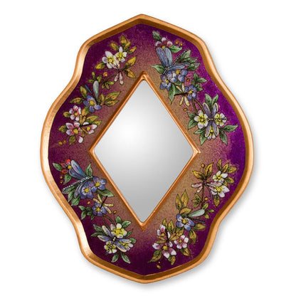 Purple Summer Garden Reverse Painted Glass Wall Mirror
