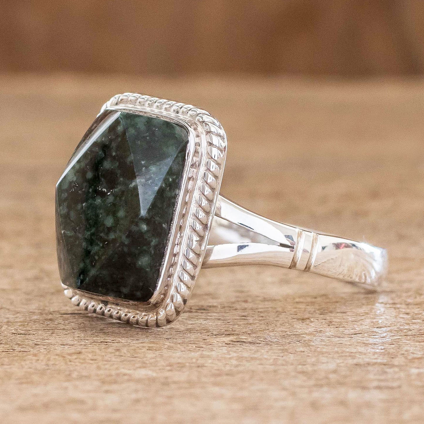 Maya Forest Princess Sterling Silver Cocktail Jade Ring