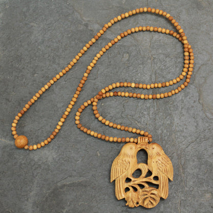 Courtship Wood Beaded Bird Necklace from India