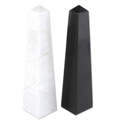 Day and Night Geometric Onyx Obelisk Sculptures Pair of 2