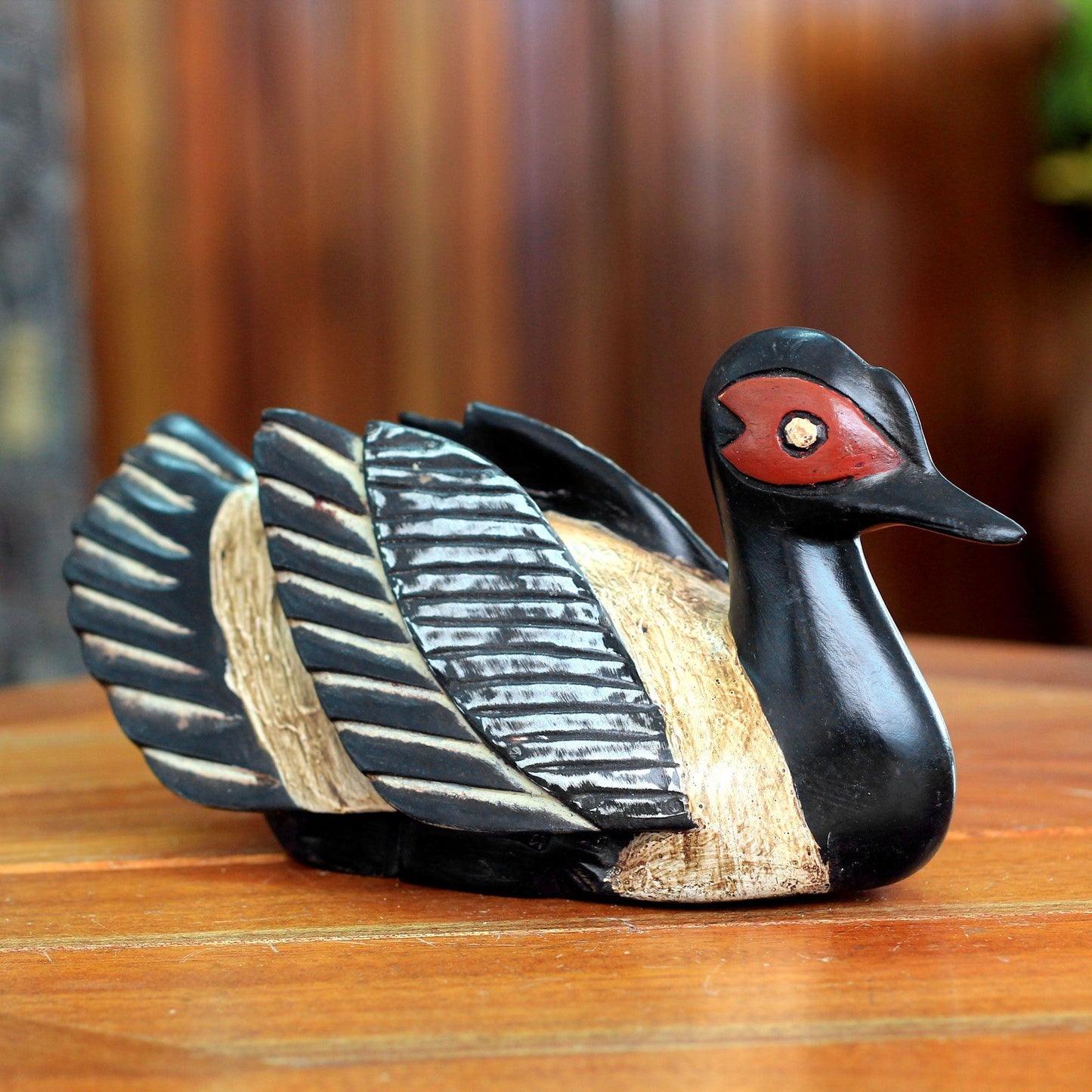 Handcrafted Sese Wood Duck Sculpture