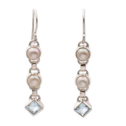 Silver Trail Blue Topaz & Pearl Dangle Earrings